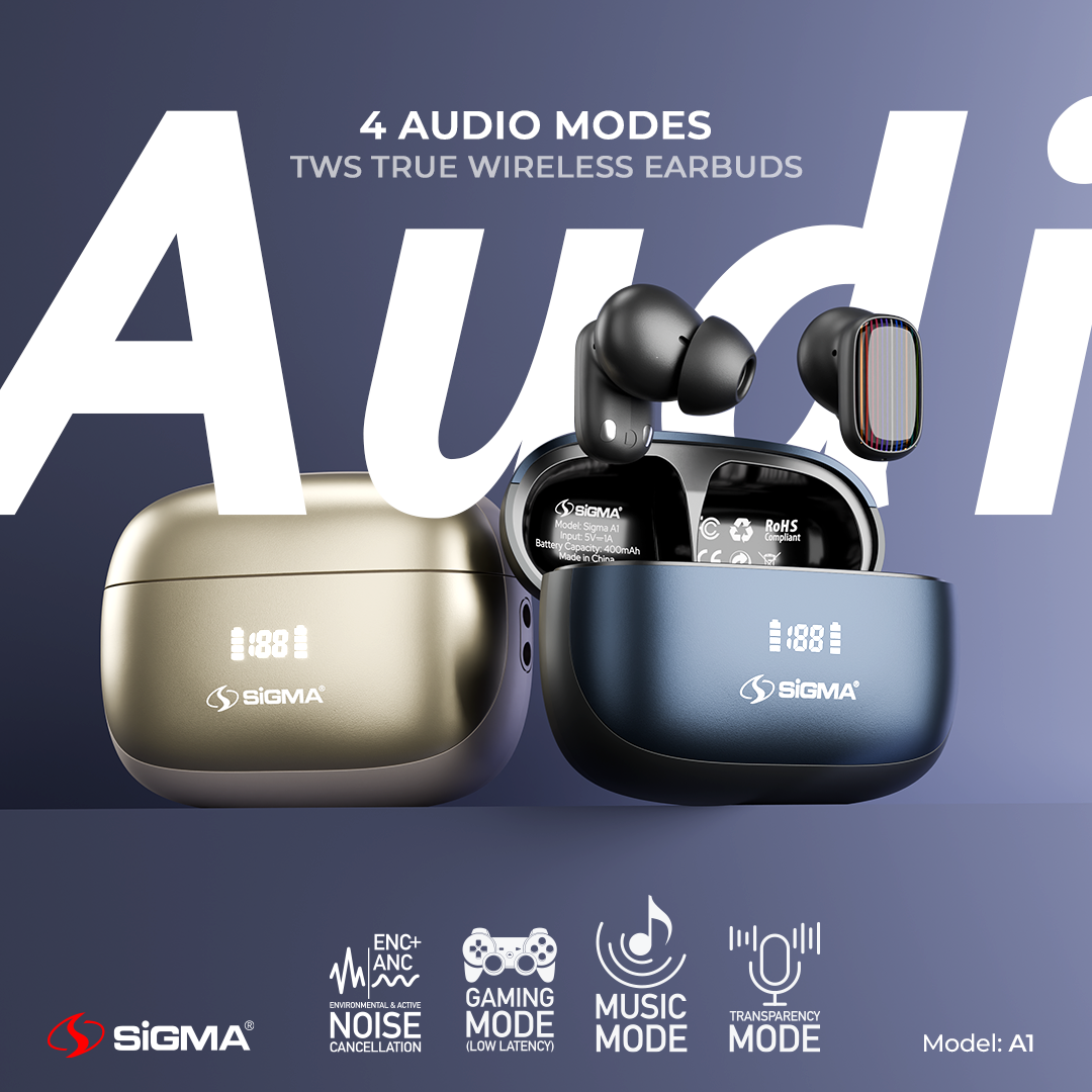 Sigma A-1 Wireless Earbuds with ANC+ENC, Transparency, Gaming & Music Modes – Best Noise Cancelling Earbuds in Pakistan