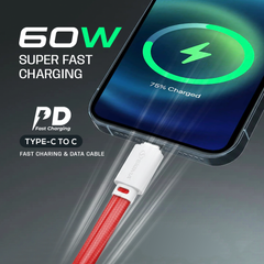 Sigma Type C to Type C Braided Cable delivers powerful 60W PD fast charging for phones, tablets & laptops. Tangle-free flat design, 1 meter. Buy Now!