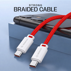 Sigma Type C to Type C Braided Cable delivers powerful 60W PD fast charging for phones, tablets & laptops. Tangle-free flat design, 1 meter. Buy Now!