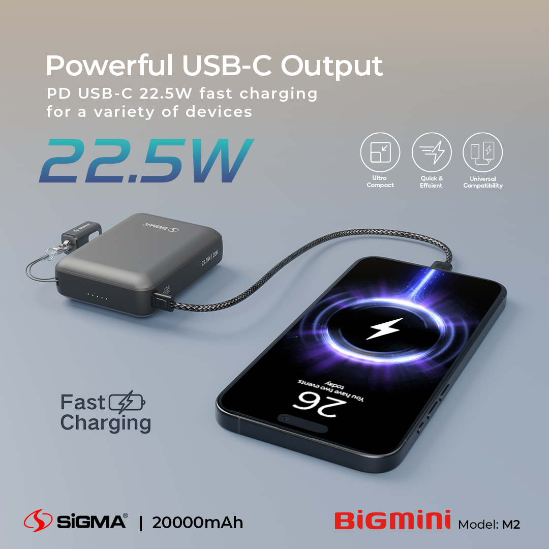 Sigma M-2 BigMini – World's Smallest 20000mAh Power Bank | Credit Card Size | Fast Charging
