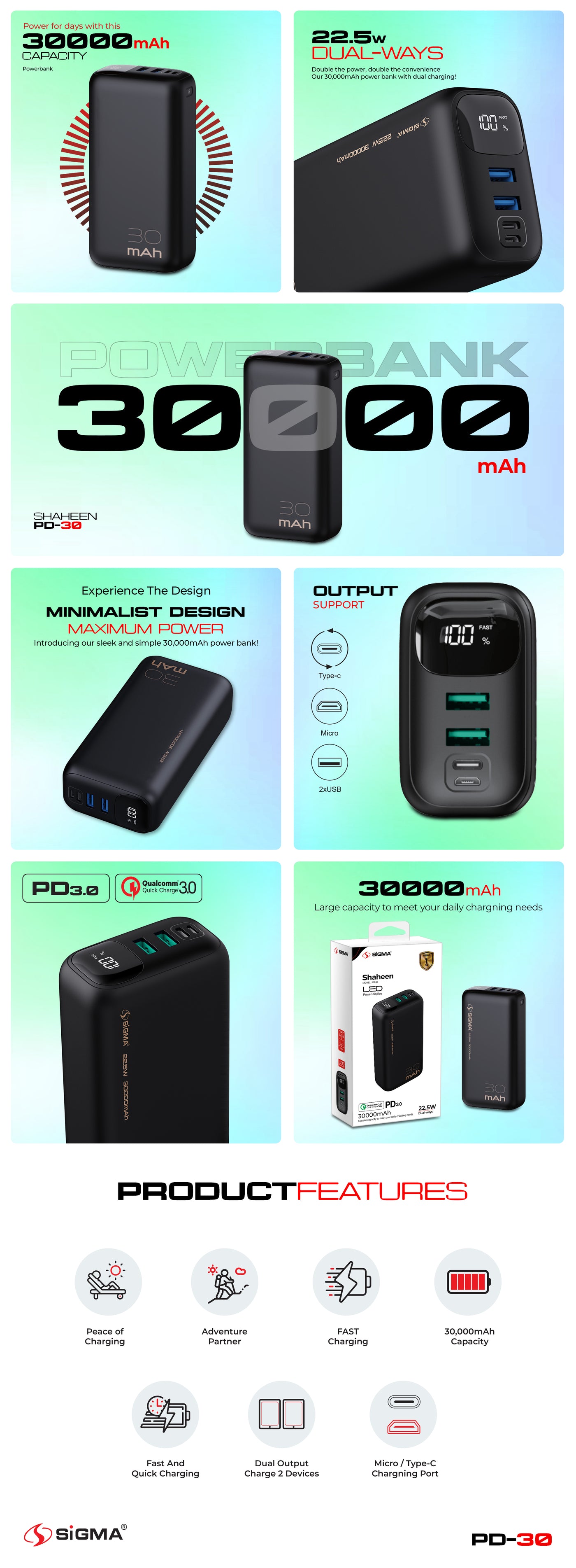 Sigma Shaheen Power Bank 30000mAh PD-30