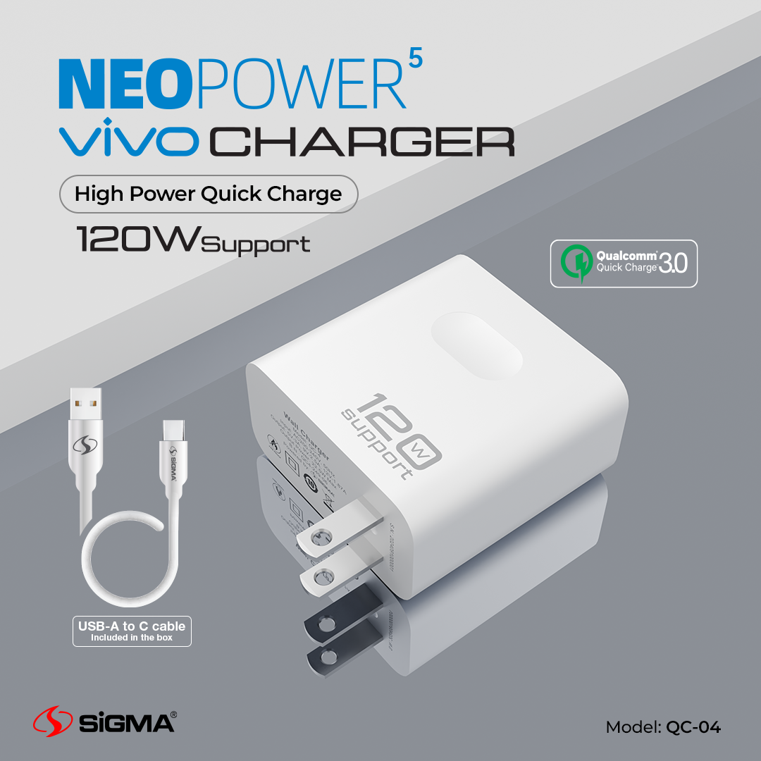 Sigma Neo Power 120W QC Charger | QC 4.0 Fast Charging Adapter