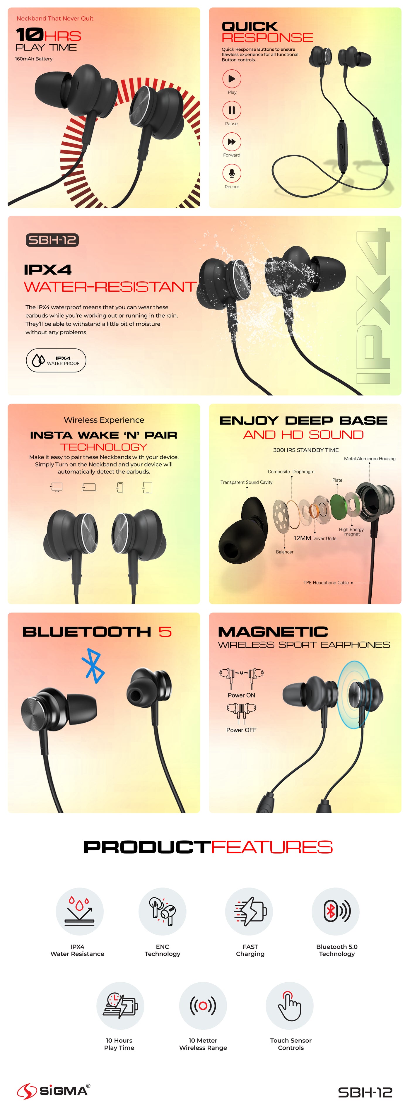 Wireless Sports Earphones SBH-12