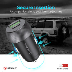 Sigma CR009 QC3.0 PD20W Dual USB Car Charger with Type-C Cable