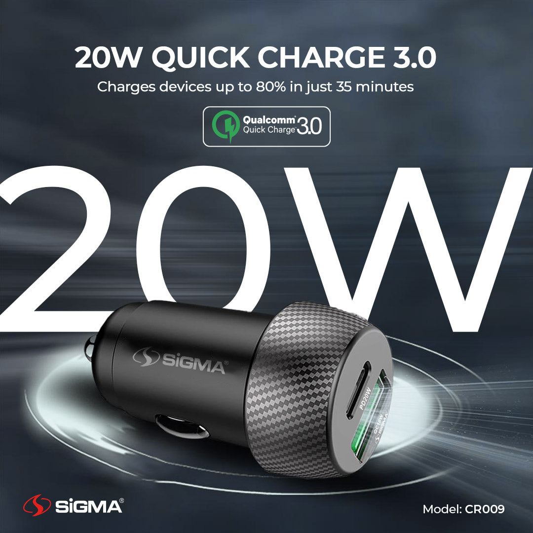Sigma CR009 QC3.0 PD 20W Dual USB Car Charger