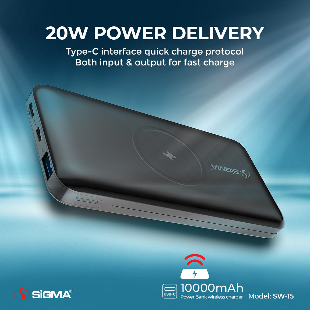 Sigma SW-15 Wireless Power Bank 20W PD in Pakistan