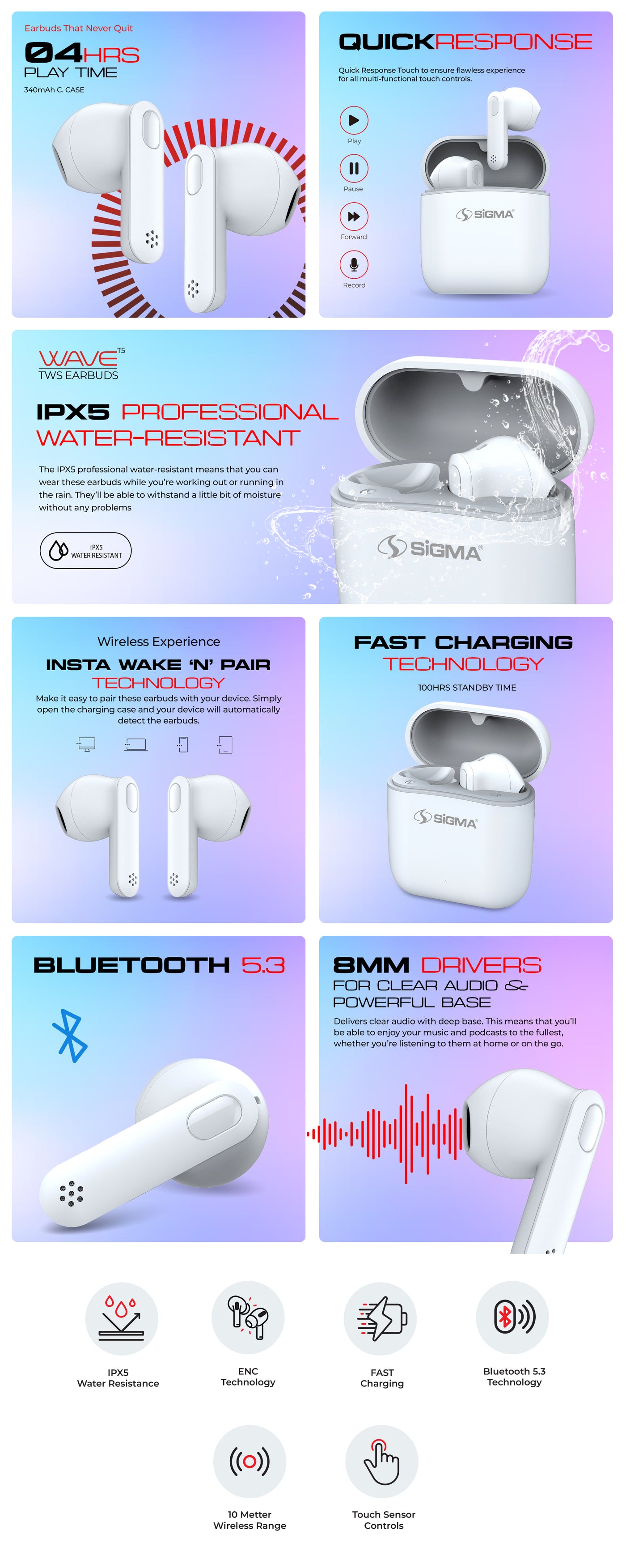 SiGMA Wireless EarBuds WAVE T5 TWS
