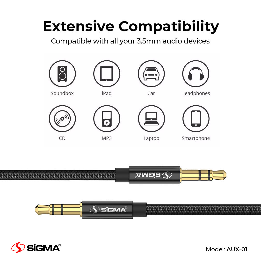 Sigma AUX Stereo Audio Cable - AUX - 01 - Sigma Lifestylesigmalife.stylesimple