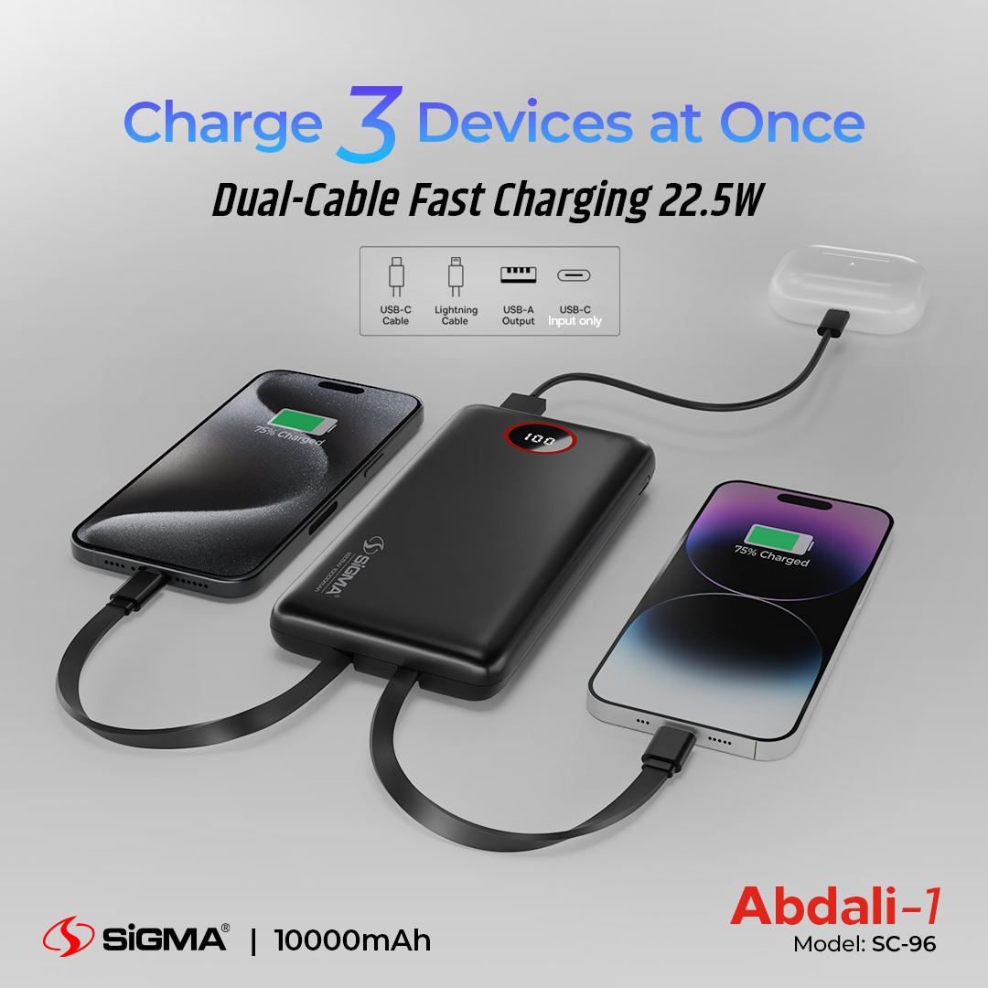 SiGMA ABDALI-1 (2in1) Power Bank 10000mAh SC-96 | 22.5W Fast Charging, Dual Ports