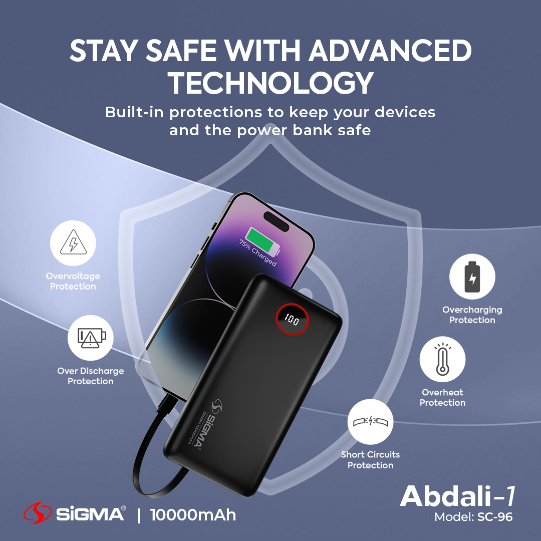 SiGMA ABDALI-1 (2in1) Power Bank 10000mAh SC-96 | 22.5W Fast Charging, Dual Ports