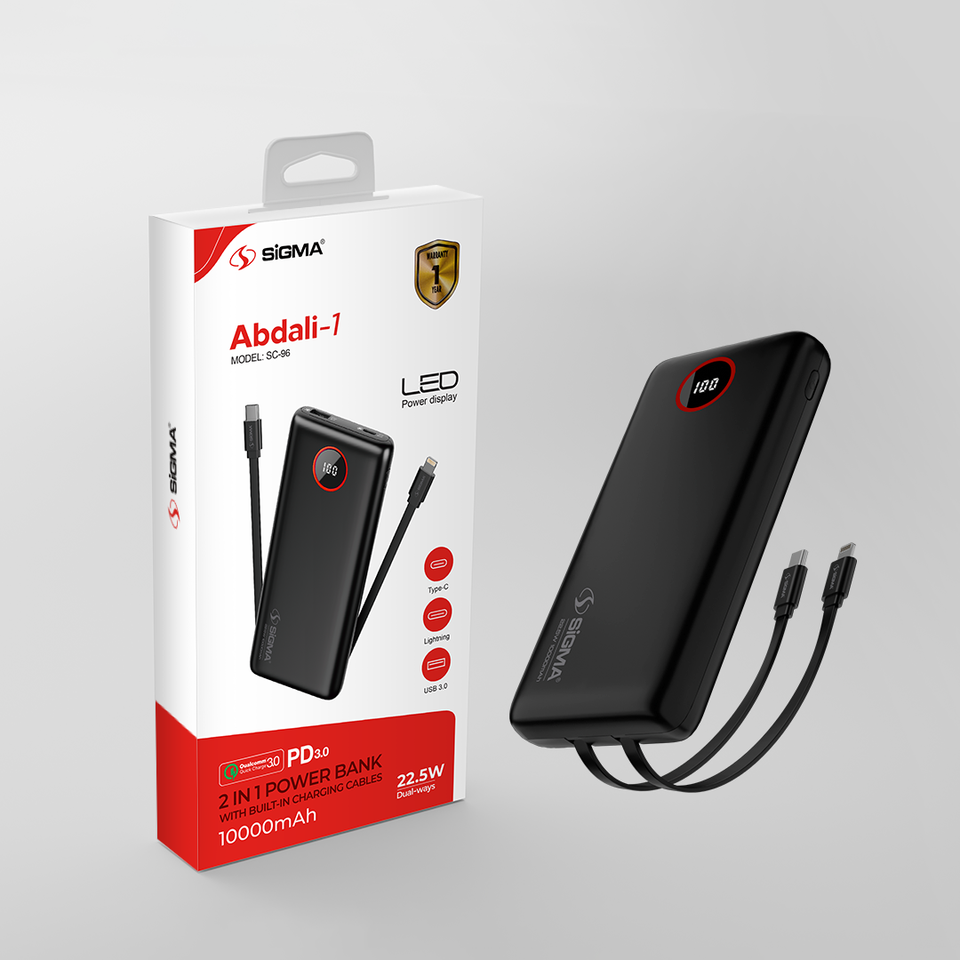 SiGMA ABDALI-1 (2in1) Power Bank 10000mAh SC-96 | 22.5W Fast Charging, Dual Ports