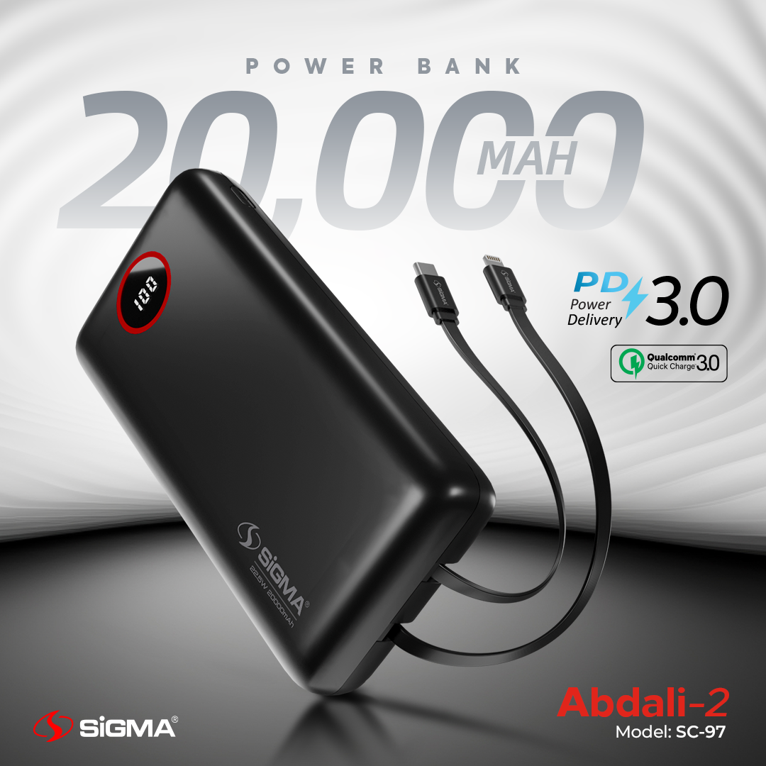 SiGMA ABDALI-2 Power Bank 20000mAh SC-97 | 22.5W Fast Charging, Dual Ports