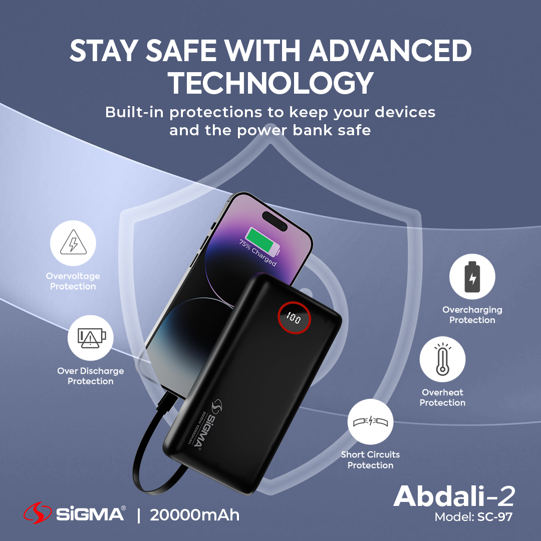 SiGMA ABDALI-2 Power Bank 20000mAh SC-97 | 22.5W Fast Charging, Dual Ports