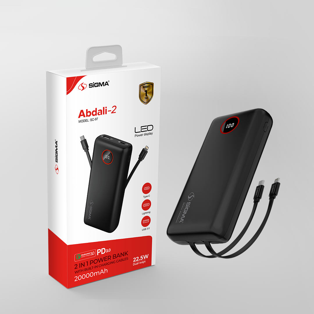 SiGMA ABDALI-2 Power Bank 20000mAh SC-97 | 22.5W Fast Charging, Dual Ports