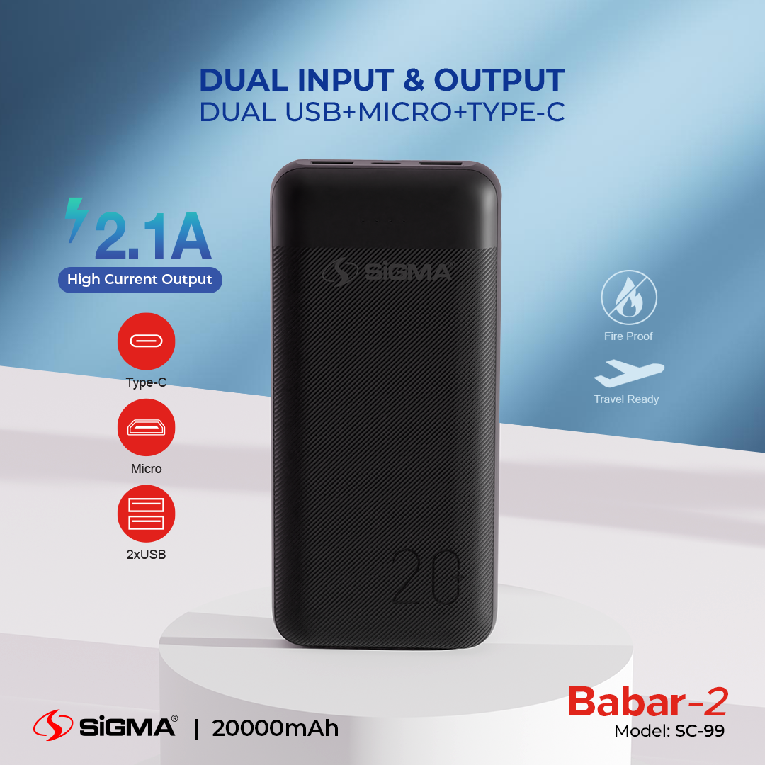 Sigma Babar-2 Power Bank 20000mAh SC-99 | 10.5W Charger for iPhone