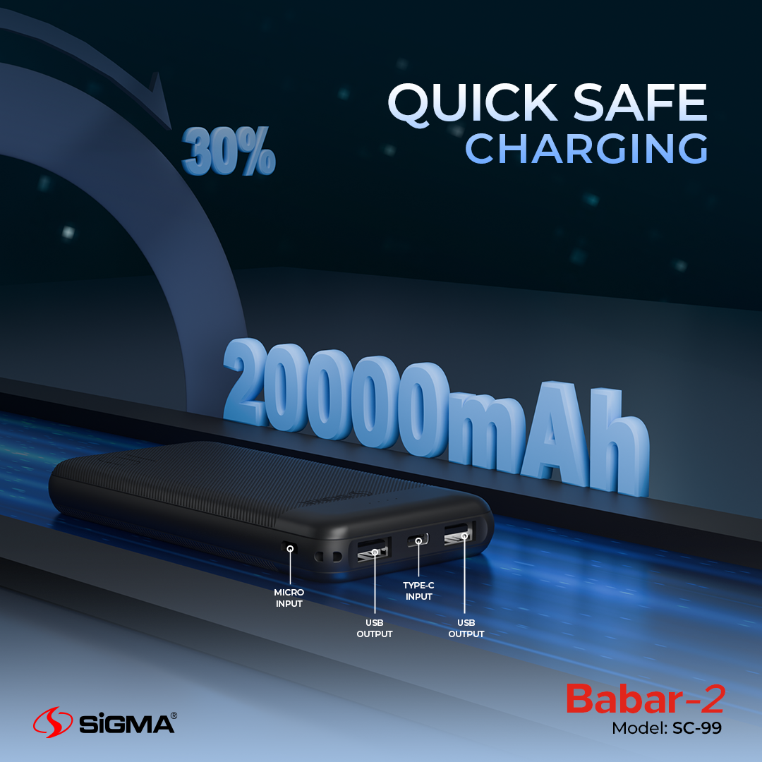 Sigma Babar-2 Power Bank 20000mAh SC-99 | 10.5W Charger for iPhone