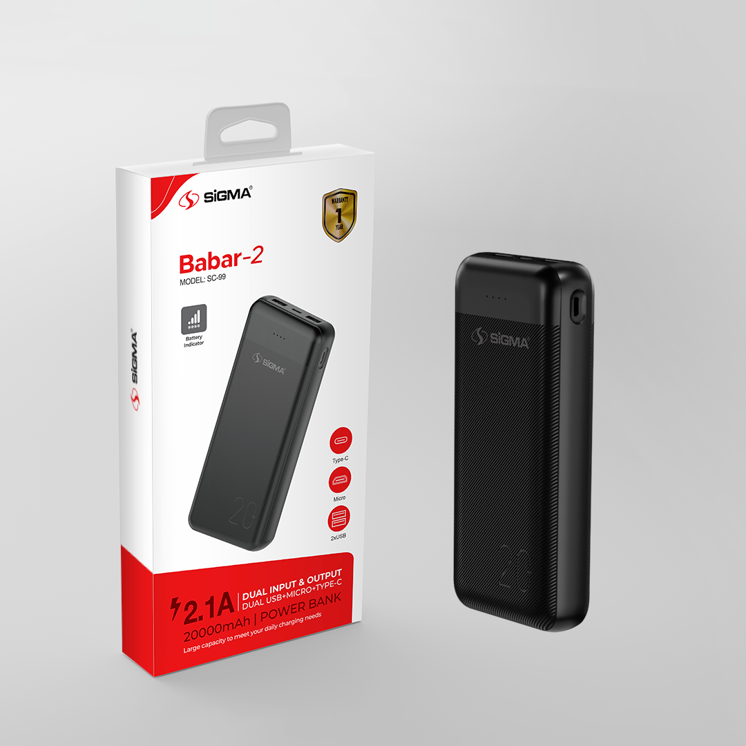 Sigma Babar-2 Power Bank 20000mAh SC-99 | 1
0.5W Charger for iPhone