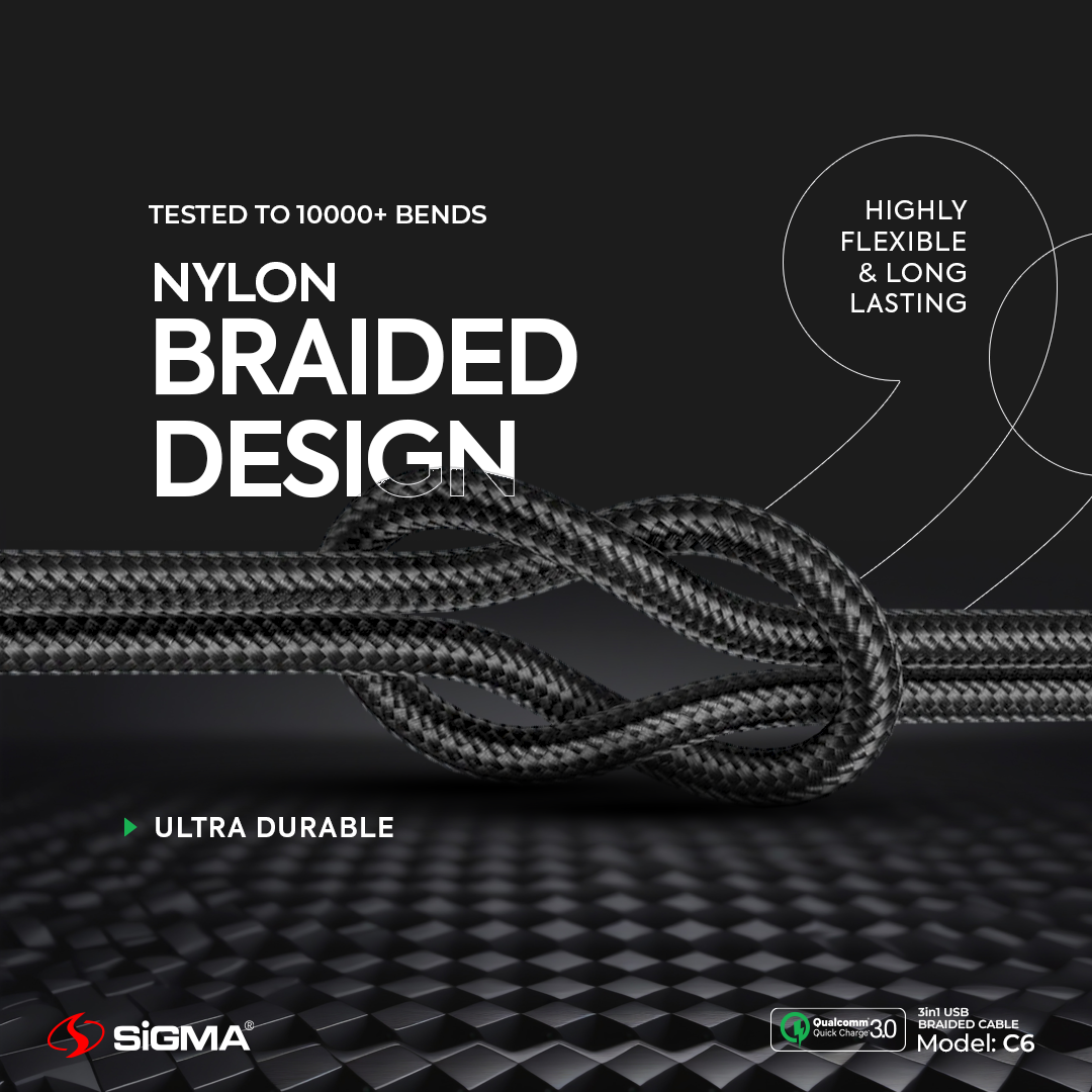 Sigma C6 3 in 1 multiple devices charging braided cable 3A