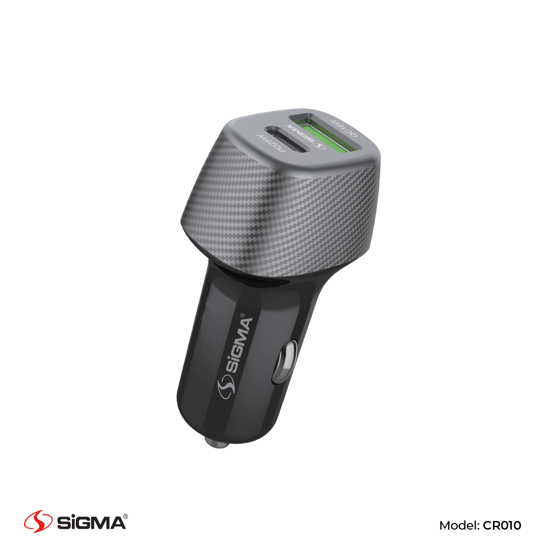 Sigma Type-C PD+QC Car Charger CR010 – 54W Dual Port Fast Charger