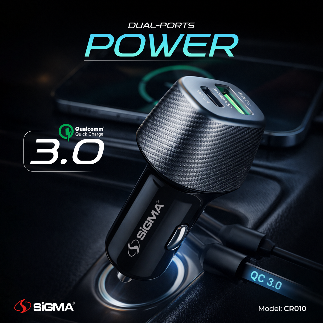 Sigma Type-C PD+QC Car Charger CR010 – 54W Dual Port Fast Charger