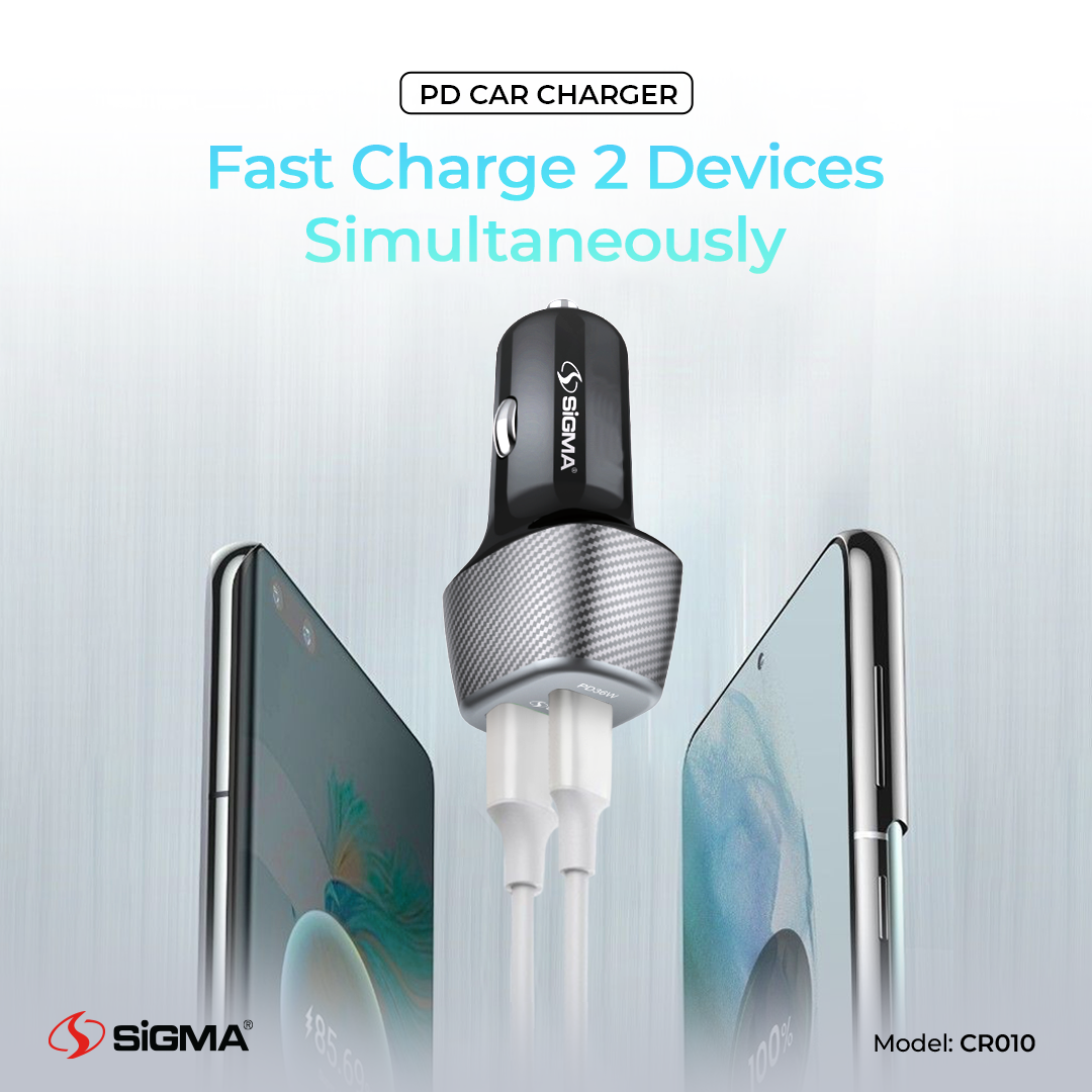 Sigma Type-C PD+QC Car Charger CR010 – 54W Dual Port Fast Charger