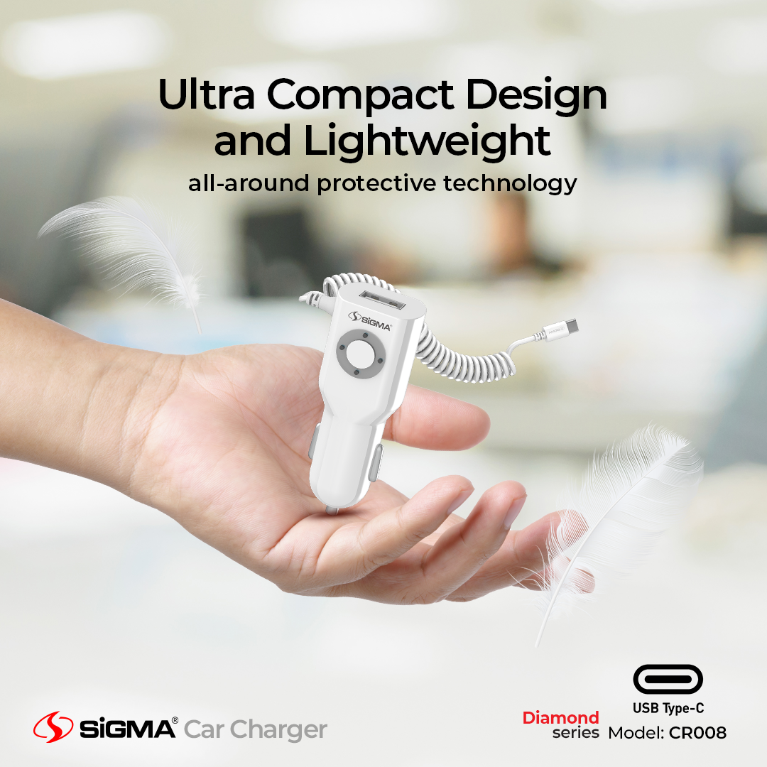 Sigma Diamond Series Car Charger with Built-in Type - C cable - CR008