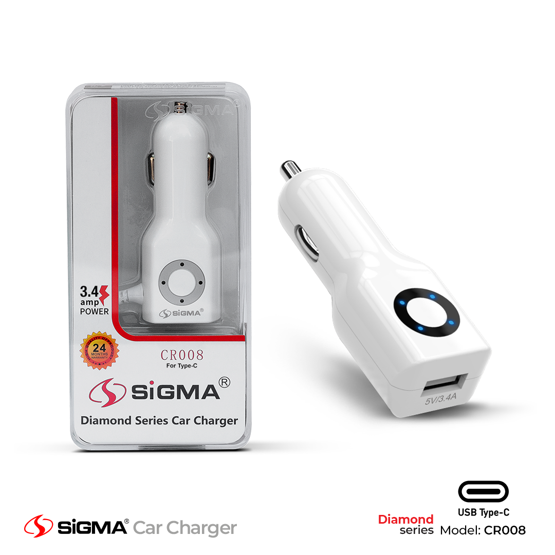 Sigma Diamond Series Car Charger with Built-in Type - C cable - CR008