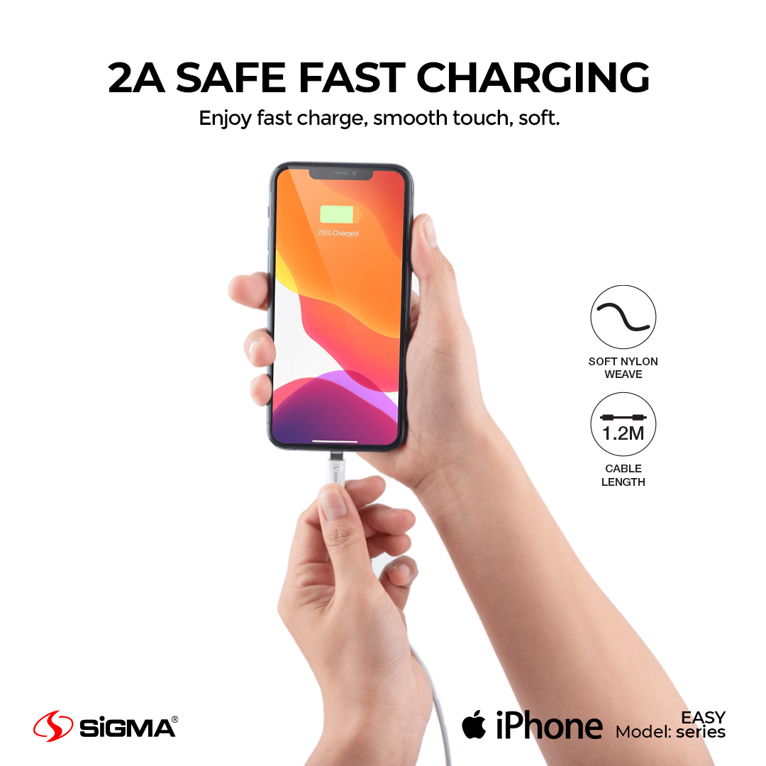 Easy Series Rapid Charging 2A Cable – Lightning (iPhone) - Sigma LifestyleSigma Lifestyle