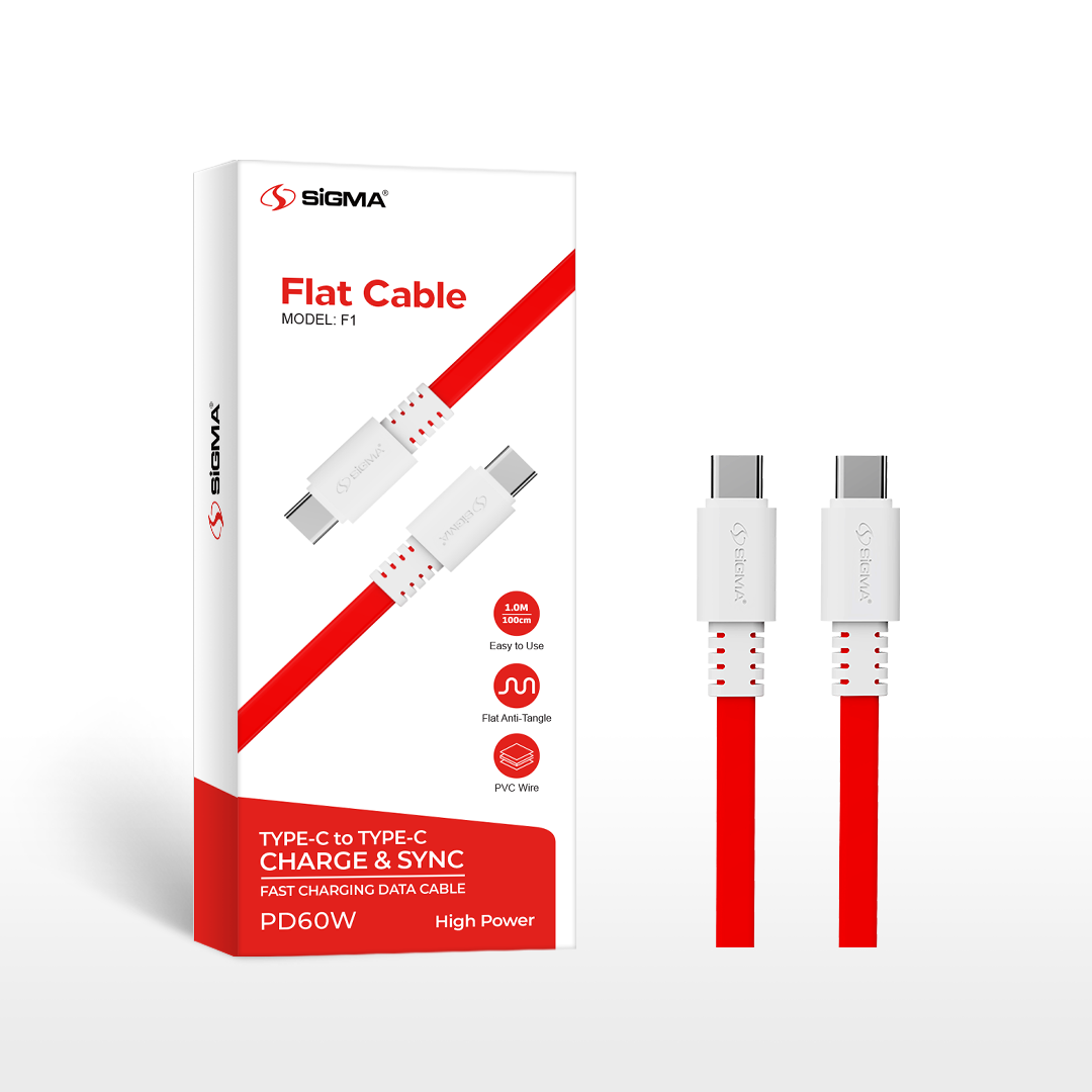Sigma C to C Flat Cable F1 – 60W Fast Charging Type-C to Type-C Cable