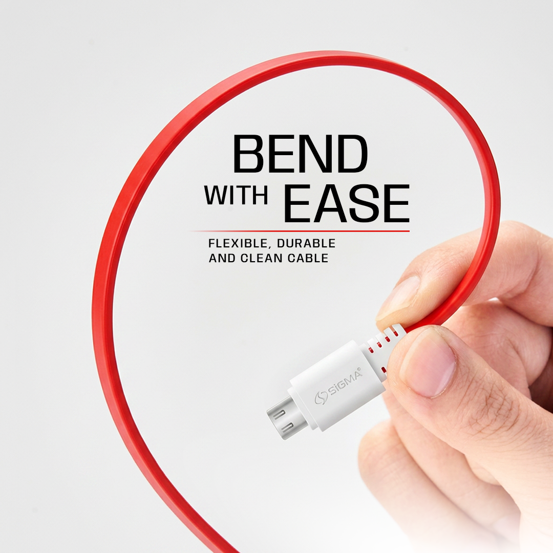 Sigma Micro Flat Cable F1 – 2.4A Fast Charging USB to Micro USB Cable for Android