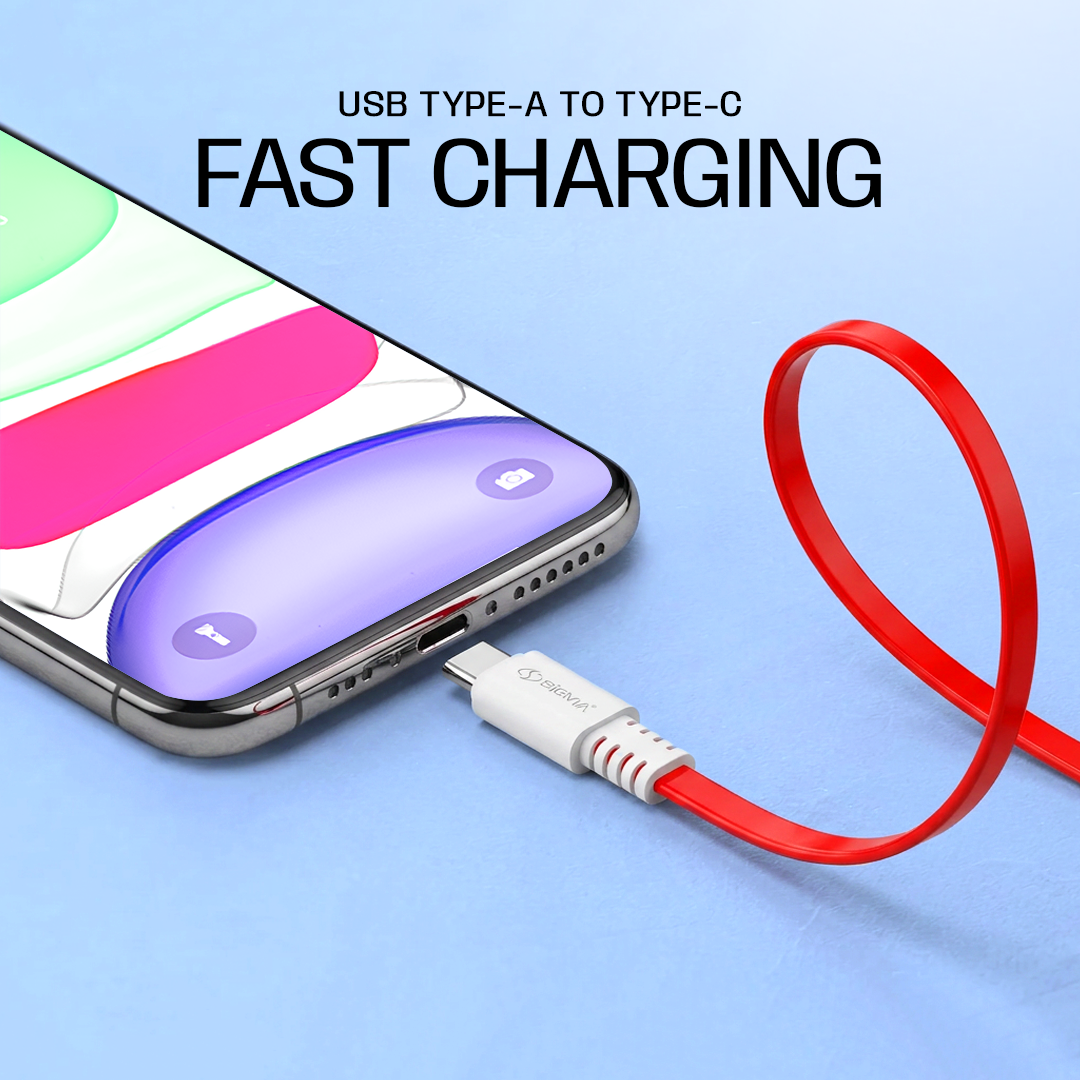Sigma Type-C Flat Cable F1 – 3A Fast Charging USB to Type-C Cable for Android