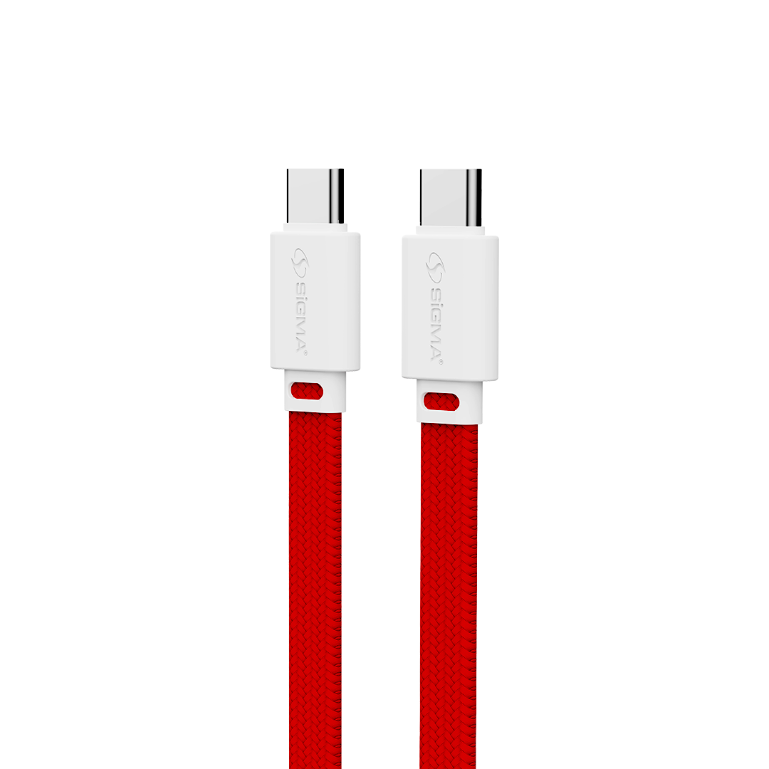 Sigma Type C to Type C Braided Cable delivers powerful 60W PD fast charging for phones, tablets & laptops. Tangle-free flat design, 1 meter. Buy Now!