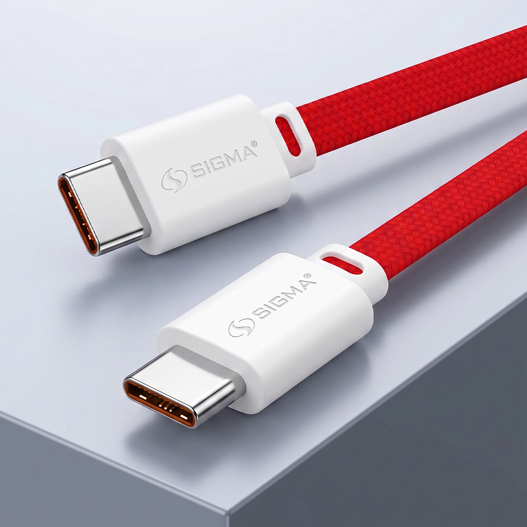 Sigma Type C to Type C Braided Cable delivers powerful 60W PD fast charging for phones, tablets & laptops. Tangle-free flat design, 1 meter. Buy Now!