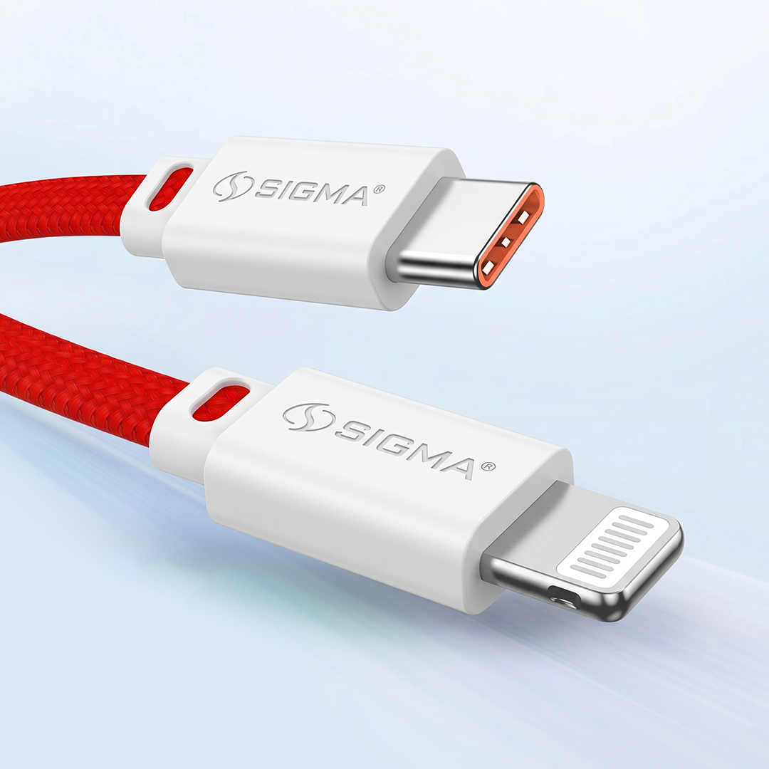 Sigma Type C to Lightning Braided Cable delivers fast 27W PD charging for iPhone & iPad from any USB-C source. Durable braided design. Buy Now!