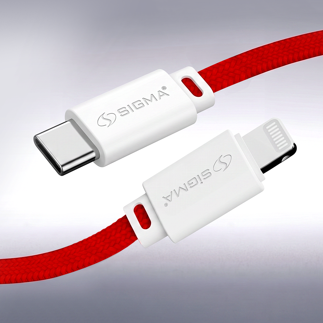 Sigma Type C to Lightning Braided Cable delivers fast 27W PD charging for iPhone & iPad from any USB-C source. Durable braided design. Buy Now!