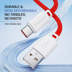 Sigma Type-C Flat Cable F2 – 3A Fast Charging Braided USB to Type-C Cable