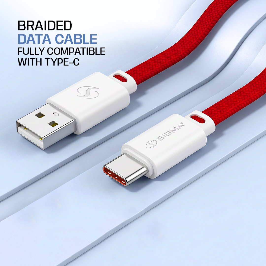 Sigma Type-C Flat Cable F2 – 3A Fast Charging Braided USB to Type-C Cable