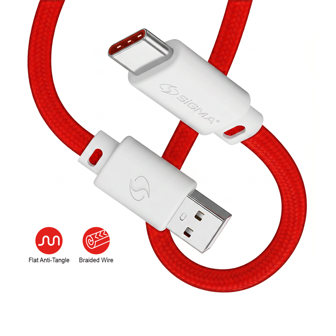 Sigma Type-C Flat Cable F2 – 3A Fast Charging Braided USB to Type-C Cable