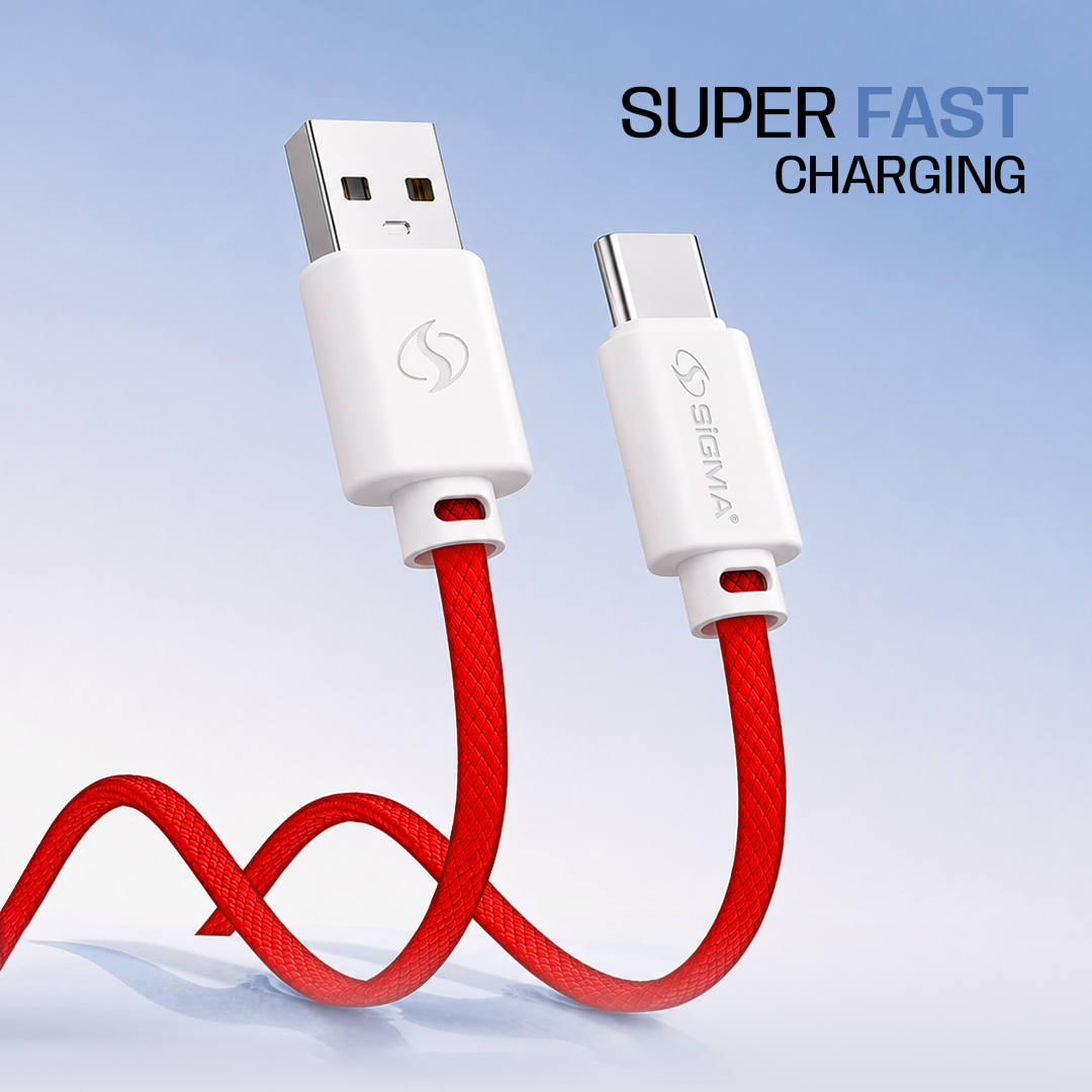 Sigma Type-C Flat Cable F2 – 3A Fast Charging Braided USB to Type-C Cable