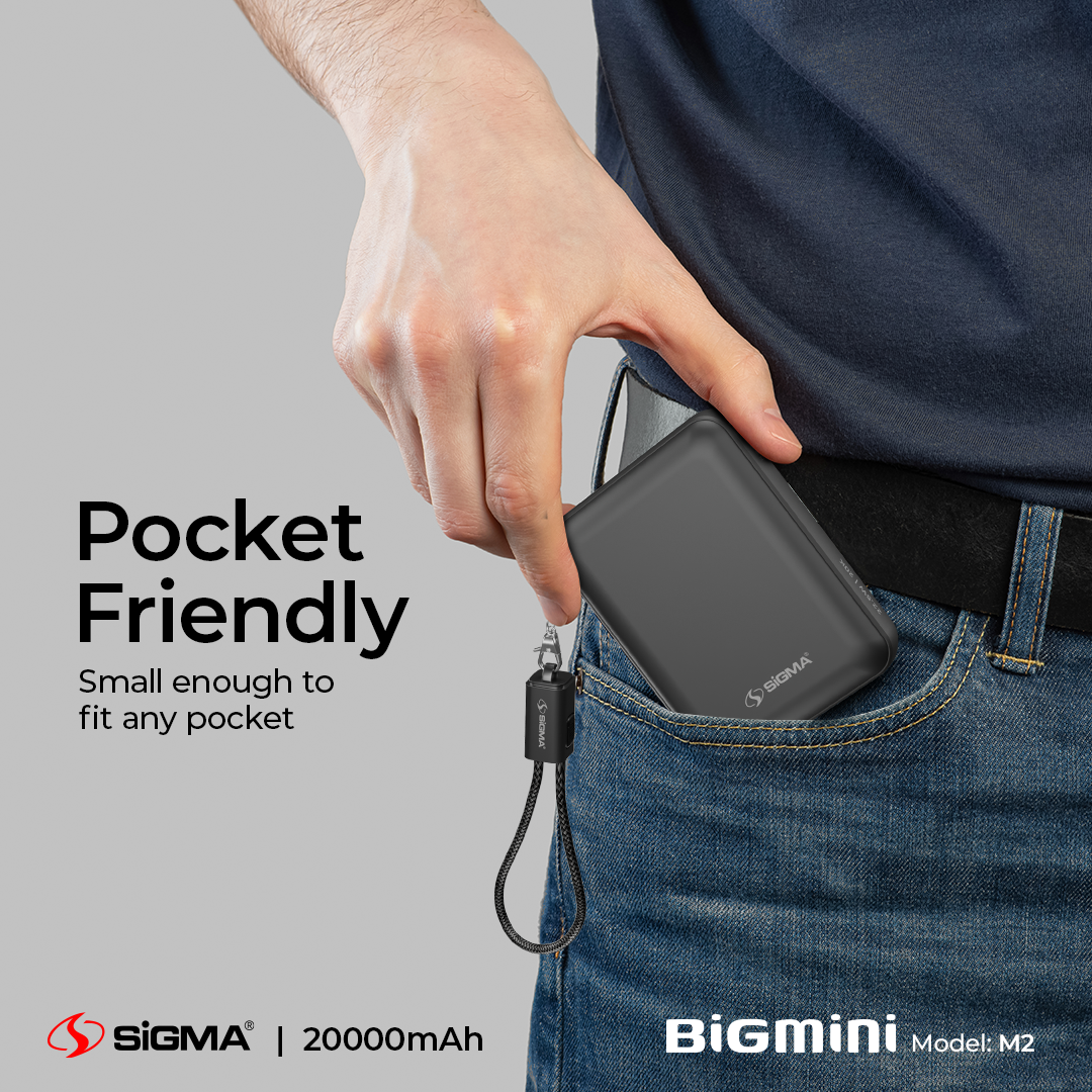 Sigma M-2 BigMini – World's Smallest 20000mAh Power Bank | Credit Card Size | Fast Charging