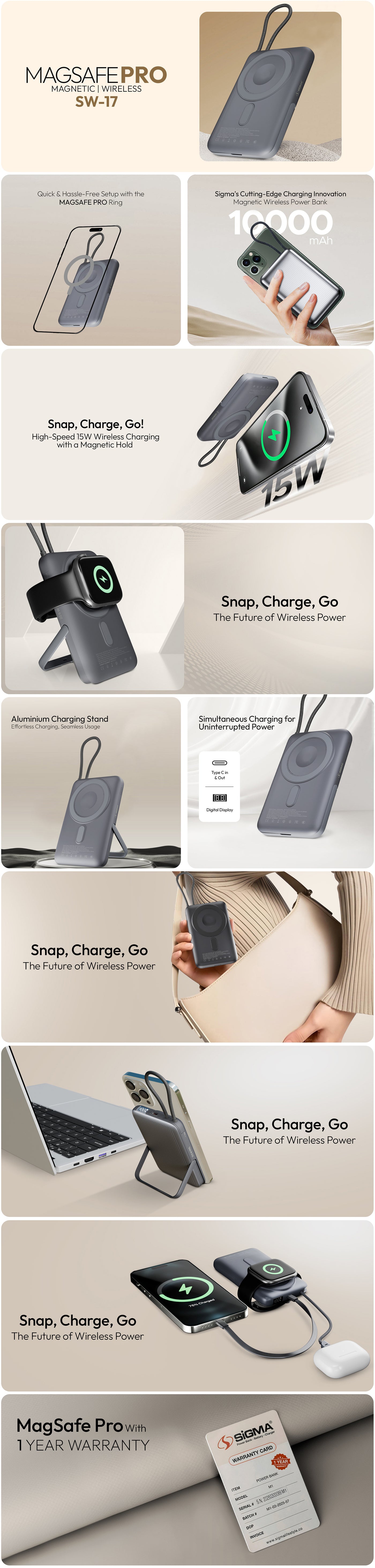 Sigma Wireless Power Bank 10000mAh SW-17 MagSafe Pro