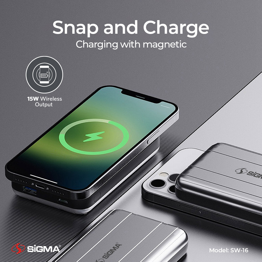 Sigma Wireless Power Bank 10000mAh SW-16 MagSafe | Magnetic Charging for iPhone and android