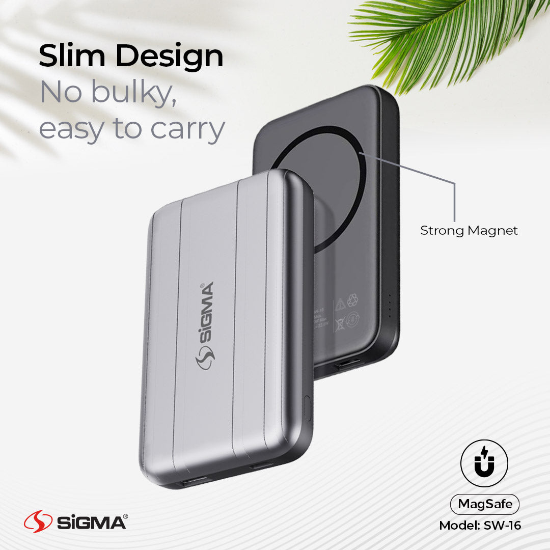 Sigma Wireless Power Bank 10000mAh SW-16 MagSafe | Magnetic Charging for iPhone and android