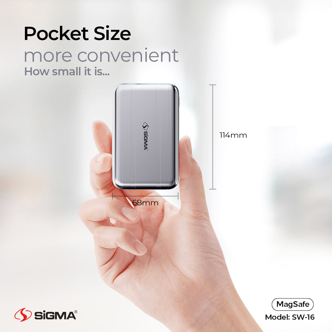 Sigma Wireless Power Bank 10000mAh SW-16 MagSafe | Magnetic Charging for iPhone and android