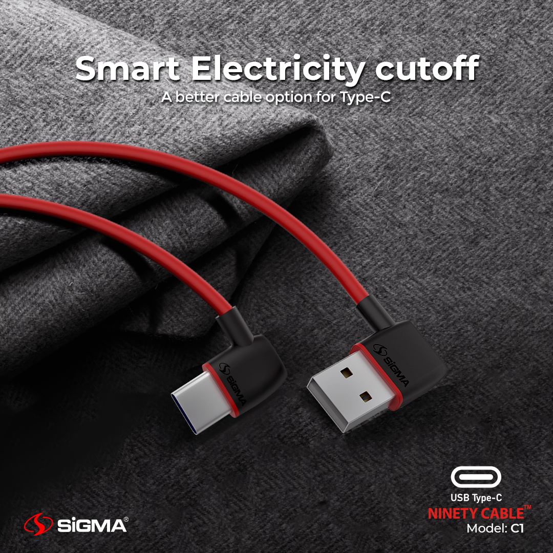 Sigma C1 Ninety Cable – 90 Degree Type-C Charger for Mobile & Gaming