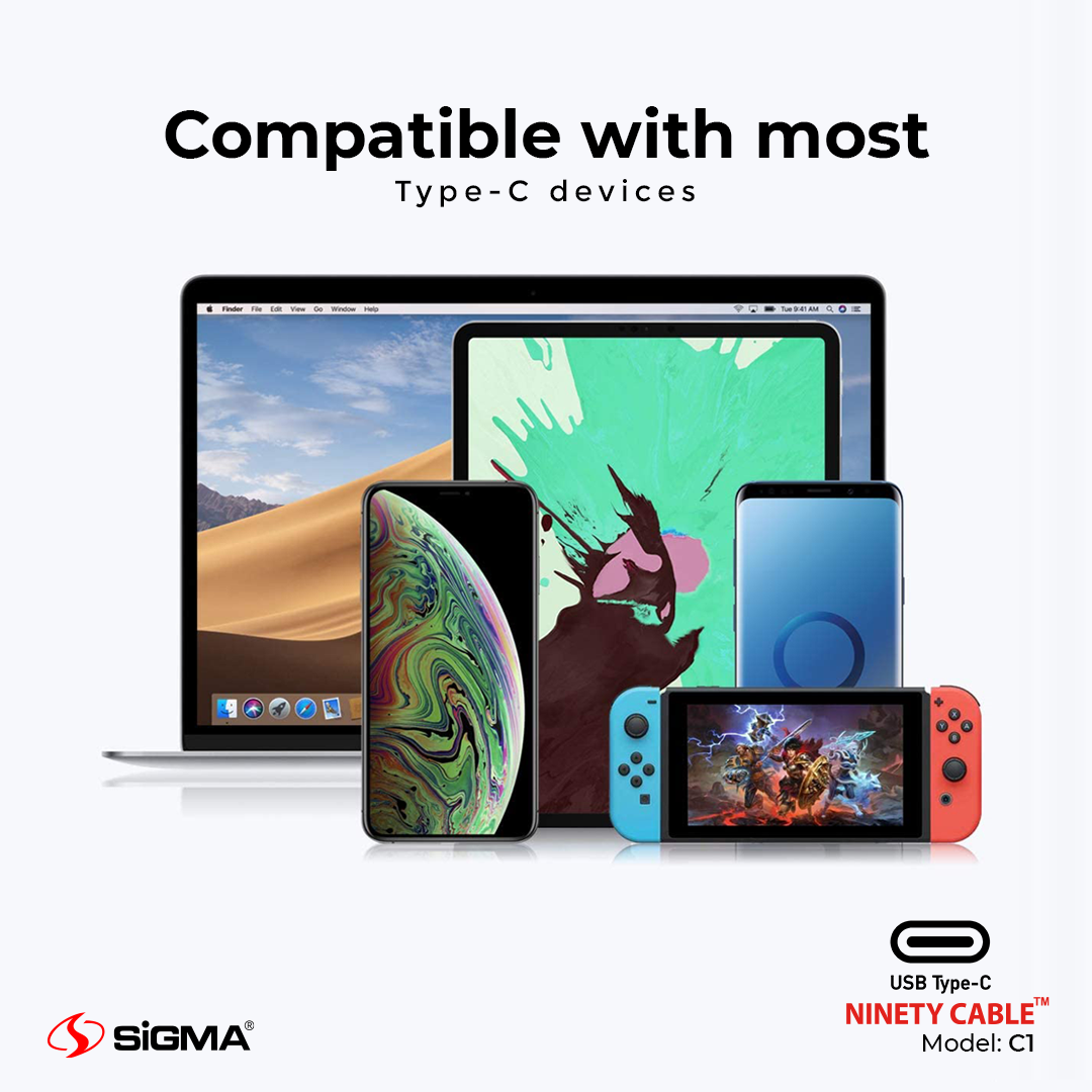 Sigma C1 Type-C 90 Degree Charging Cable – 1m TPE Durable Wire