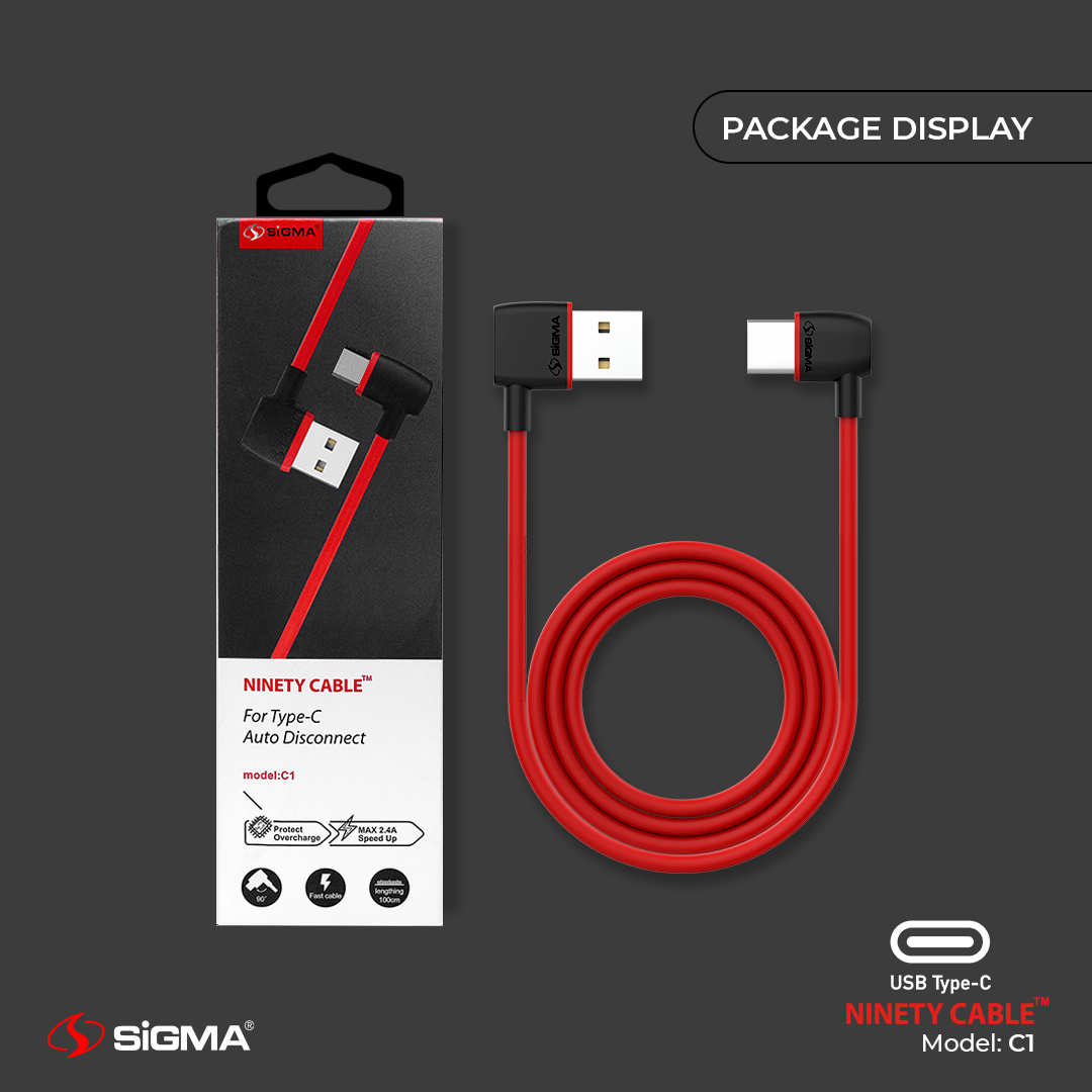 Sigma Lifestyle C1 90° Type-C Cable with 2.4A Quick Charge Support