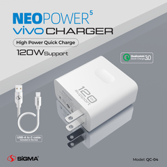 Sigma Neo Power 120W QC Charger | QC 4.0 Fast Charging Adapter