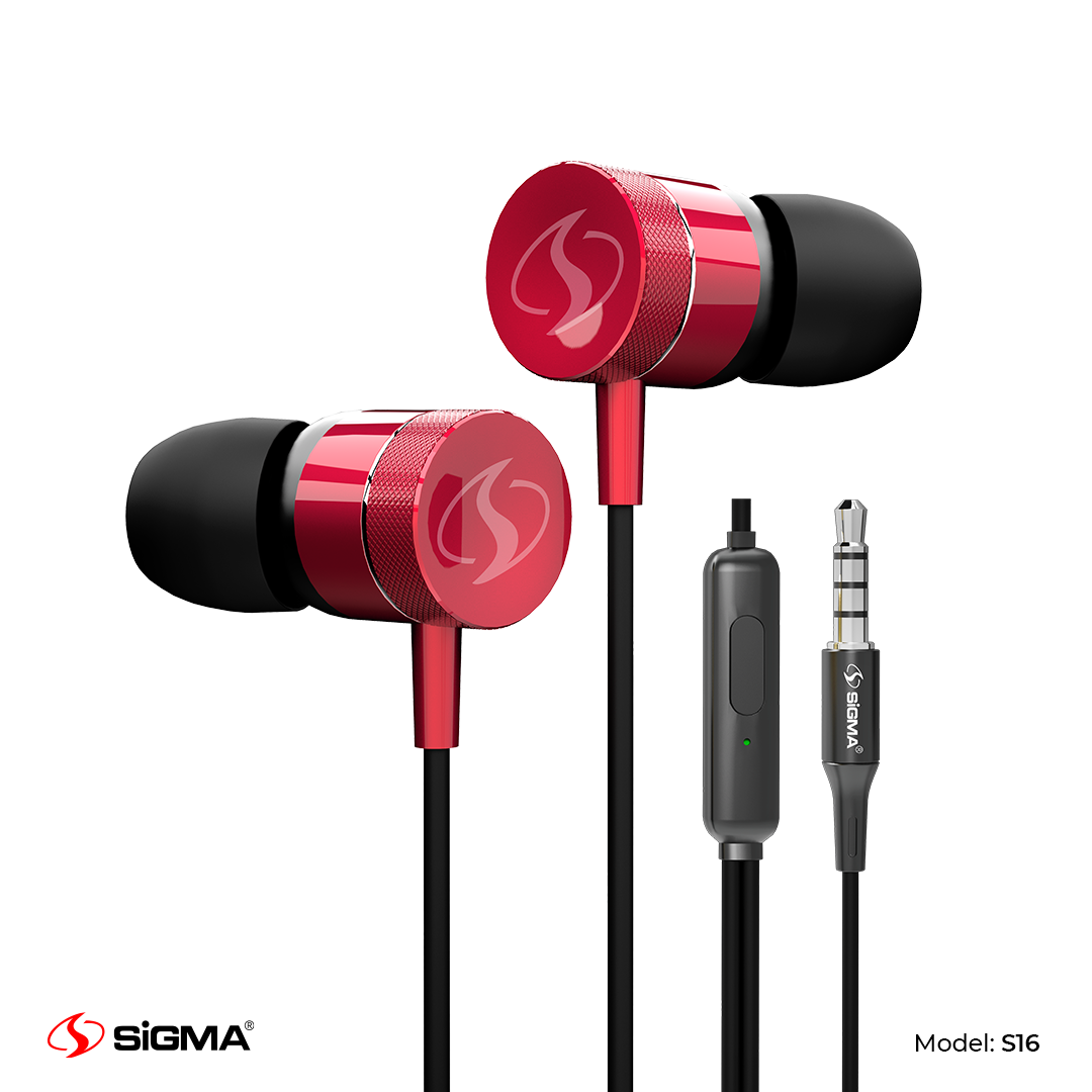 Sigma S-16 Deepbass earphones handsfree in red color