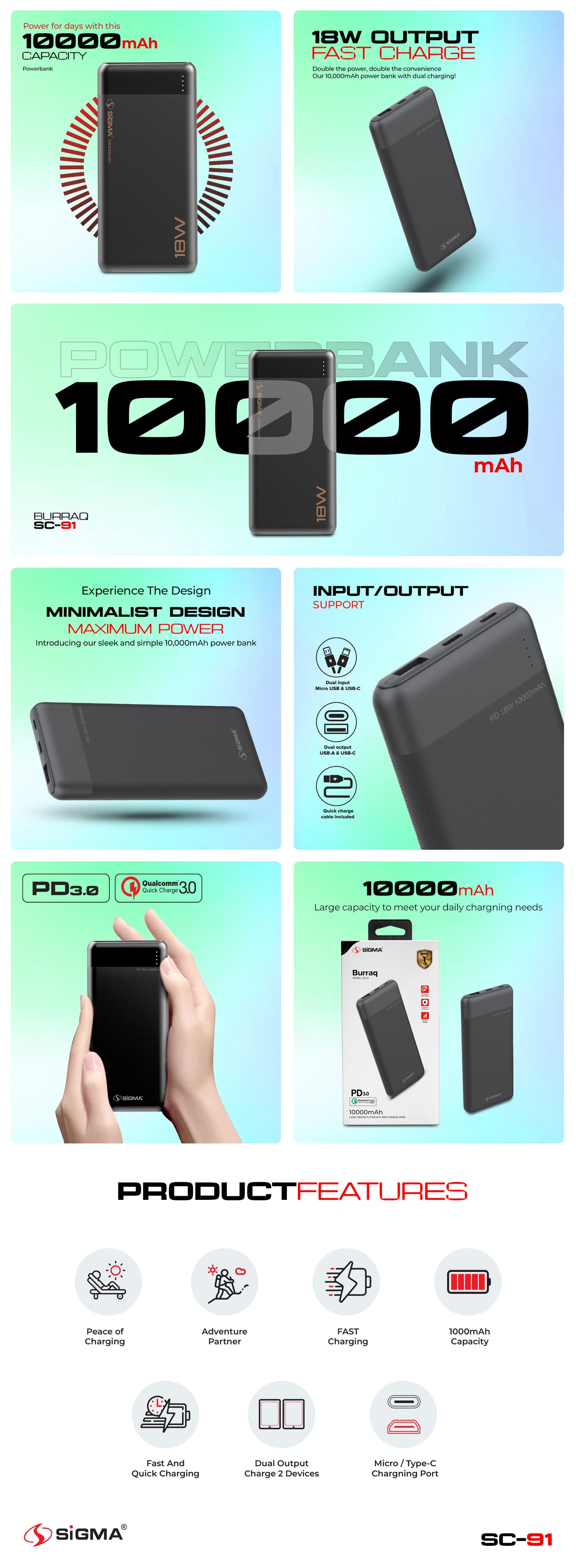 Sigma Burraq Power Bank 10000mAh SC-91